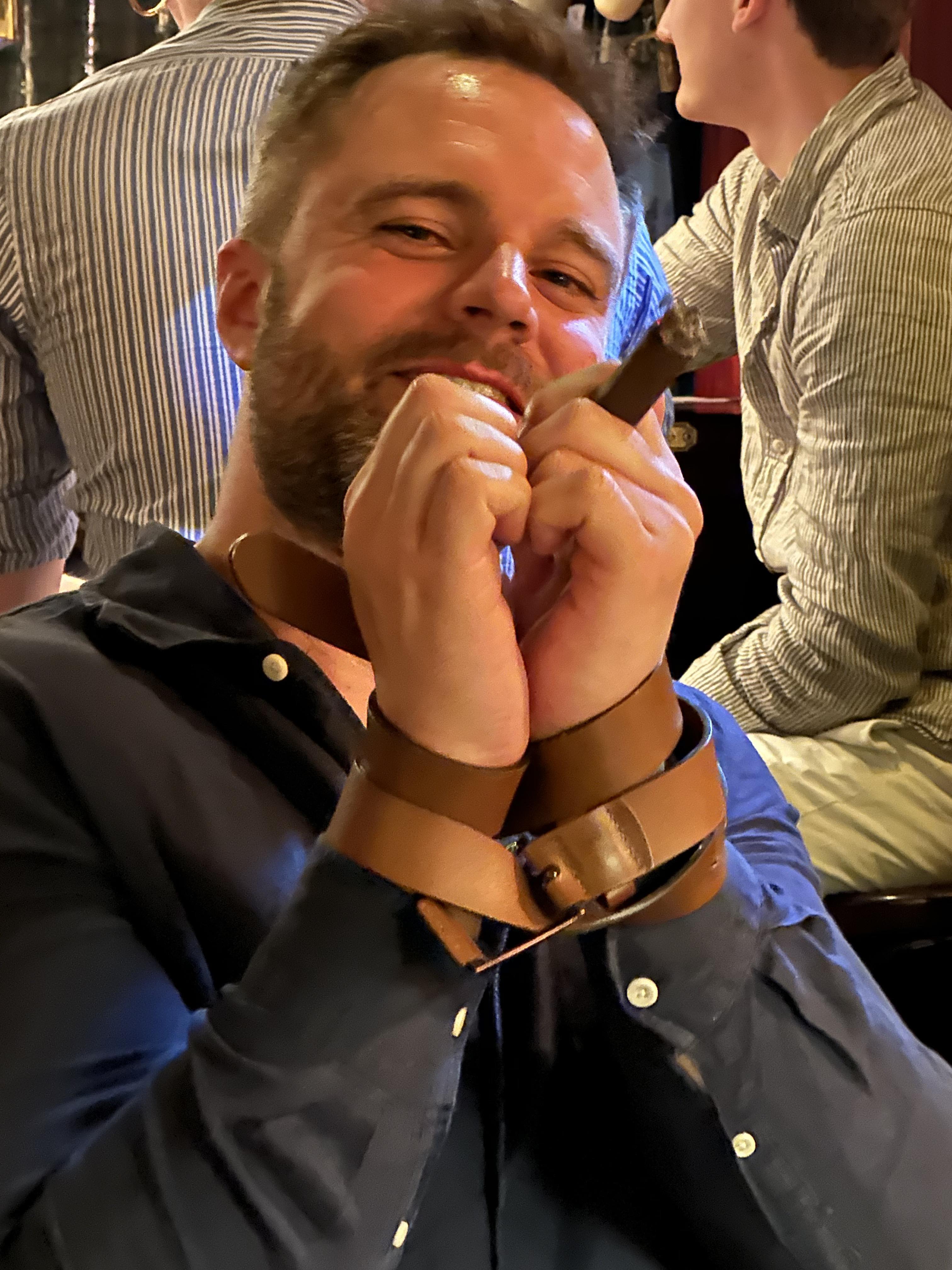 Hans also enjoys light bondage with his (male) friends.